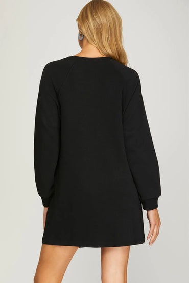 Cozy Black Sweatshirt Mini Dress