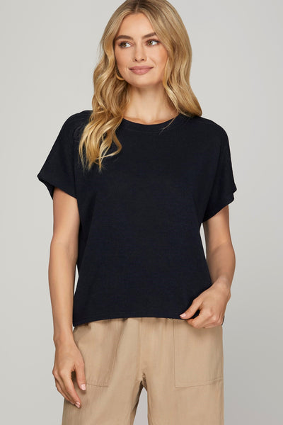 Danna Drop Sleeve Knit Top Navy