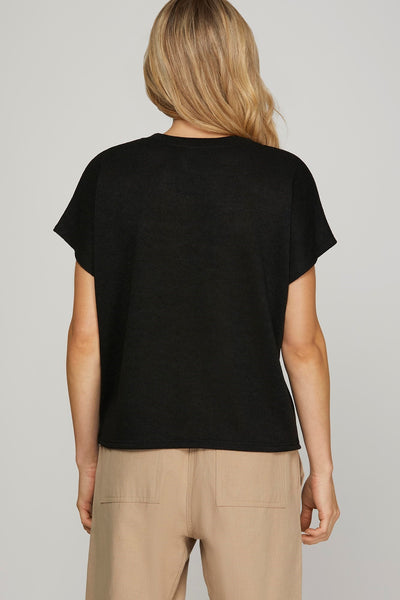 Danna Drop Sleeve Knit Top Black