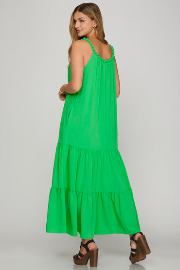Sleeveless Beaded Neck Maxi Dress – Kelly Green