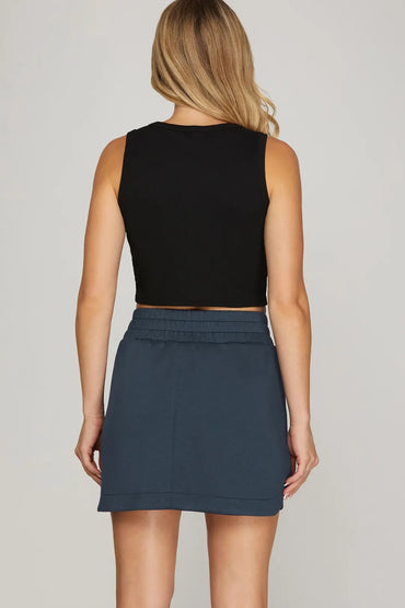 Sophie High-Waist A-Line Skort with Pockets – Navy