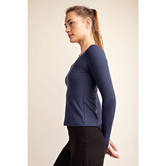 Butter Round Neck Long Sleeve Top Navy