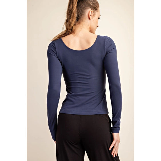 Butter Round Neck Long Sleeve Top Navy