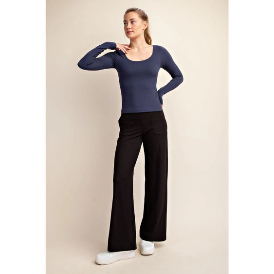 Butter Round Neck Long Sleeve Top Navy