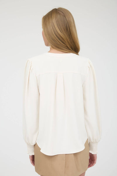 Cream Necktie Long Sleeve Top