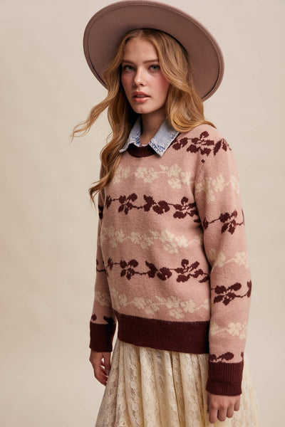 Floral Jacquard Sweater Rose