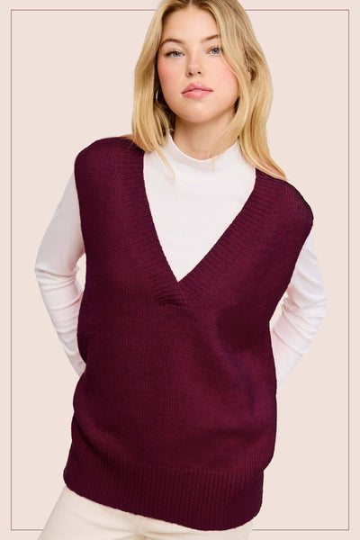Vada Oversized Sweater Vest Heather Plum