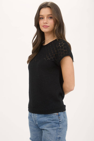 Eyelet Yoke Sweater Black