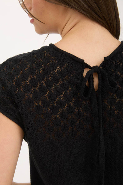 Eyelet Yoke Sweater Black