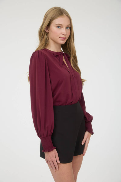 Burgundy Necktie Long Sleeve Top