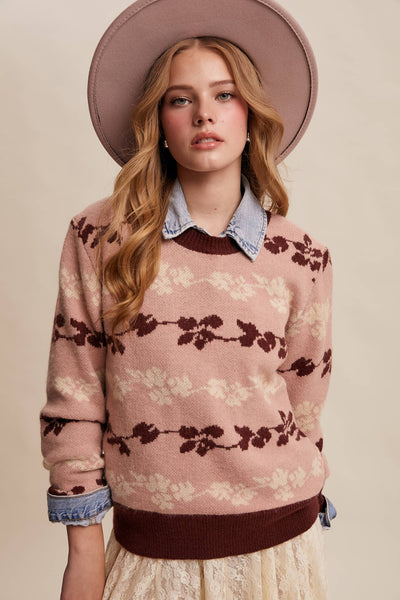 Floral Jacquard Sweater Rose