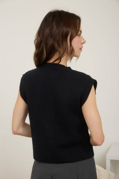 Gold Button Knit Vest Black