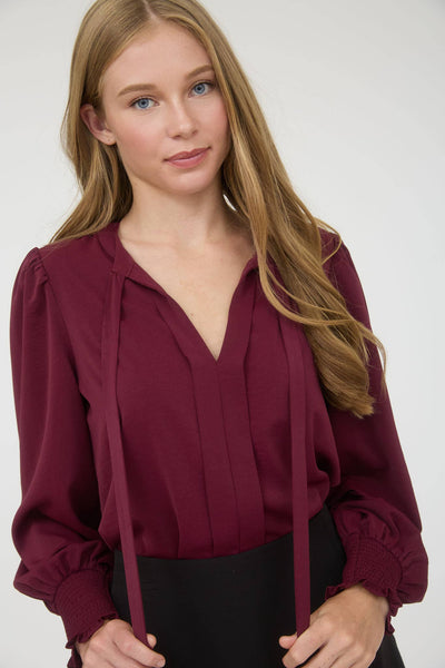 Burgundy Necktie Long Sleeve Top