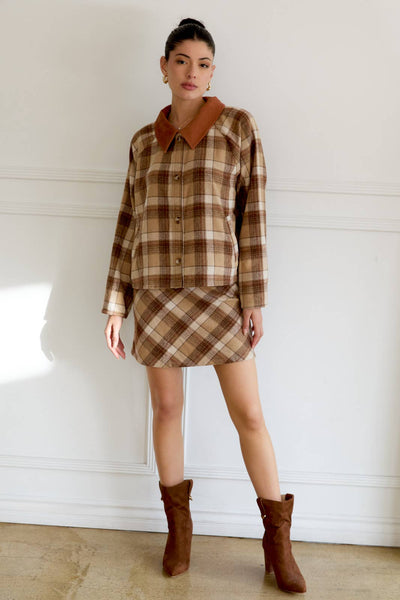 Brown Plaid Mini Skirt