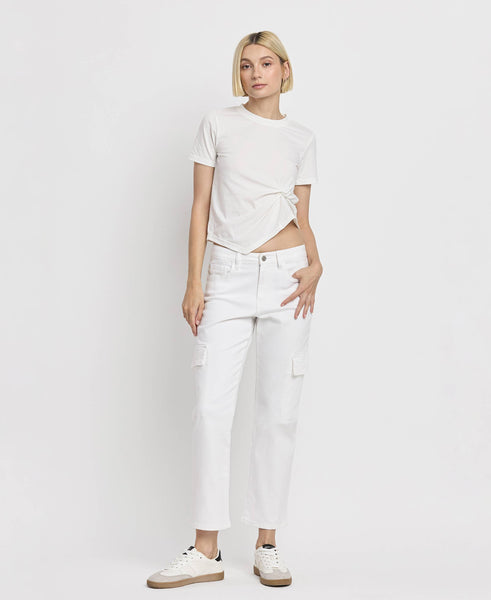 Vervet High Rise Crop Cargo Straight Jean White