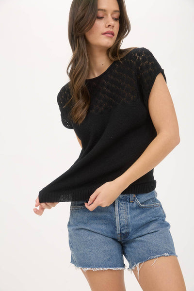 Eyelet Yoke Sweater Black
