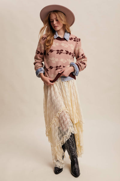 Floral Jacquard Sweater Rose