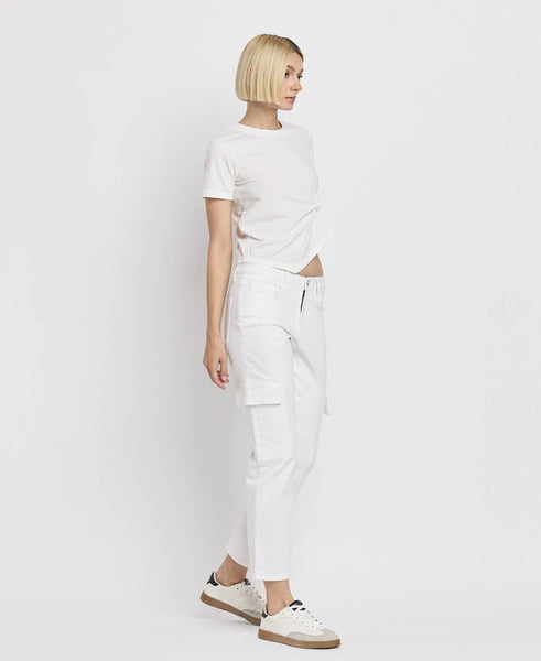 Vervet High Rise Crop Cargo Straight Jean White
