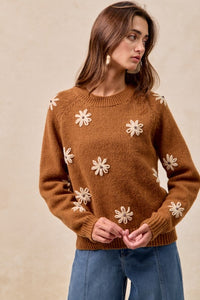 Floral Embroidered Sweater Mocha