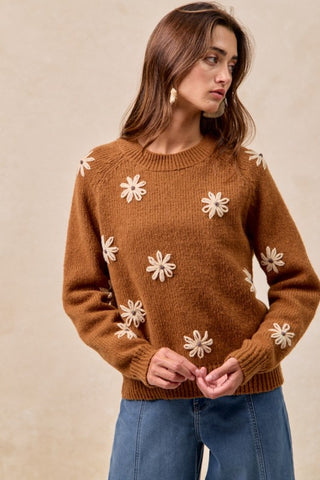 Floral Embroidered Sweater Mocha