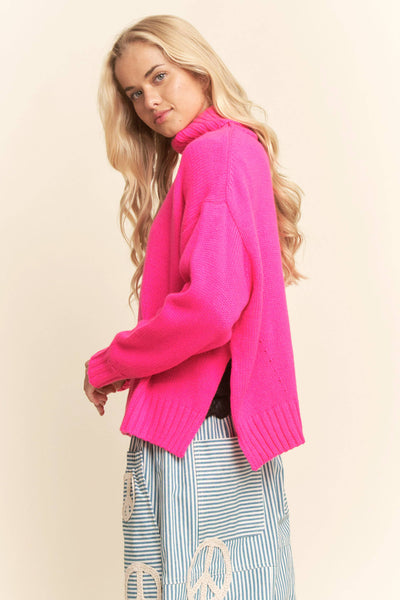 Cozy Oversized Turtleneck Sweater Pink