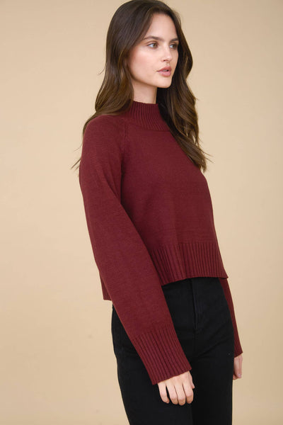 Malia Mock Neck Cropped Sweater Red Wood