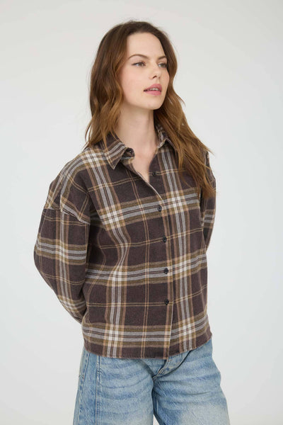 Plaid Boxy Button Down Black