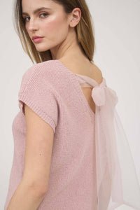 Back Tie Short Sleeve Sweater Pink