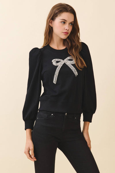 Crystal Embellished Bow Sweatshirt