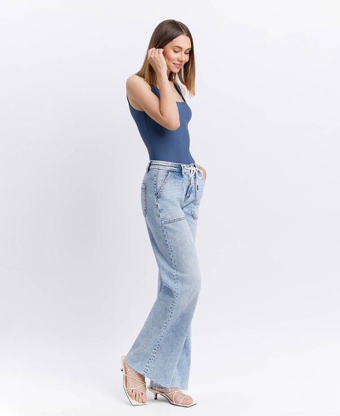Flying Monkey High Rise Drawstring Wide Leg Jeans