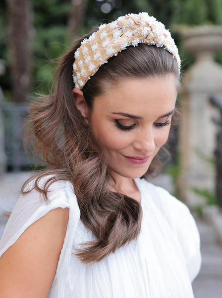 Tufted Straw Knotted Headband, White