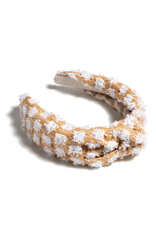 Tufted Straw Knotted Headband, White