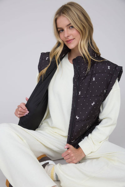 Black Polka Dot Bow Puffer Vest