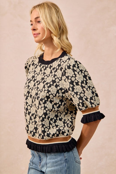 Textured Rose Knit Top