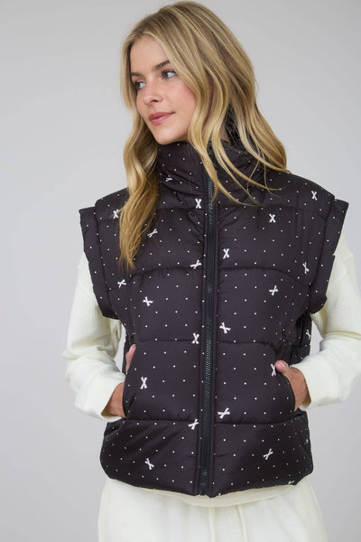 Black Polka Dot Bow Puffer Vest