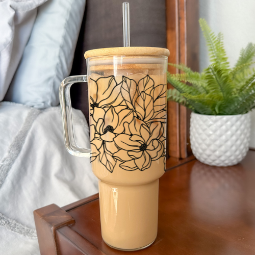 40 oz Glass Tumbler Magnolia