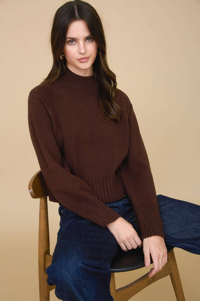 Malia Mock Neck Cropped Sweater Brown