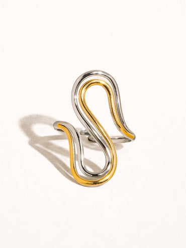 Gurvan 18K Gold Non-Tarnish Abstract Two-Tone Ring