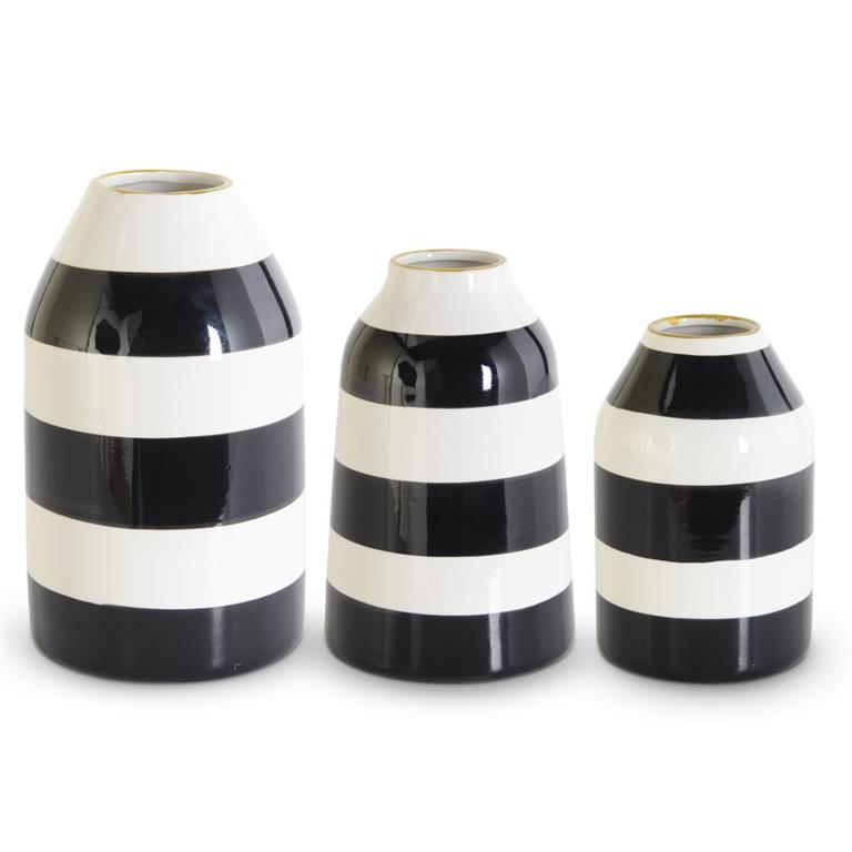 Black & White Striped Ceramic Vases