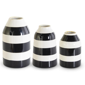 Black & White Striped Ceramic Vases