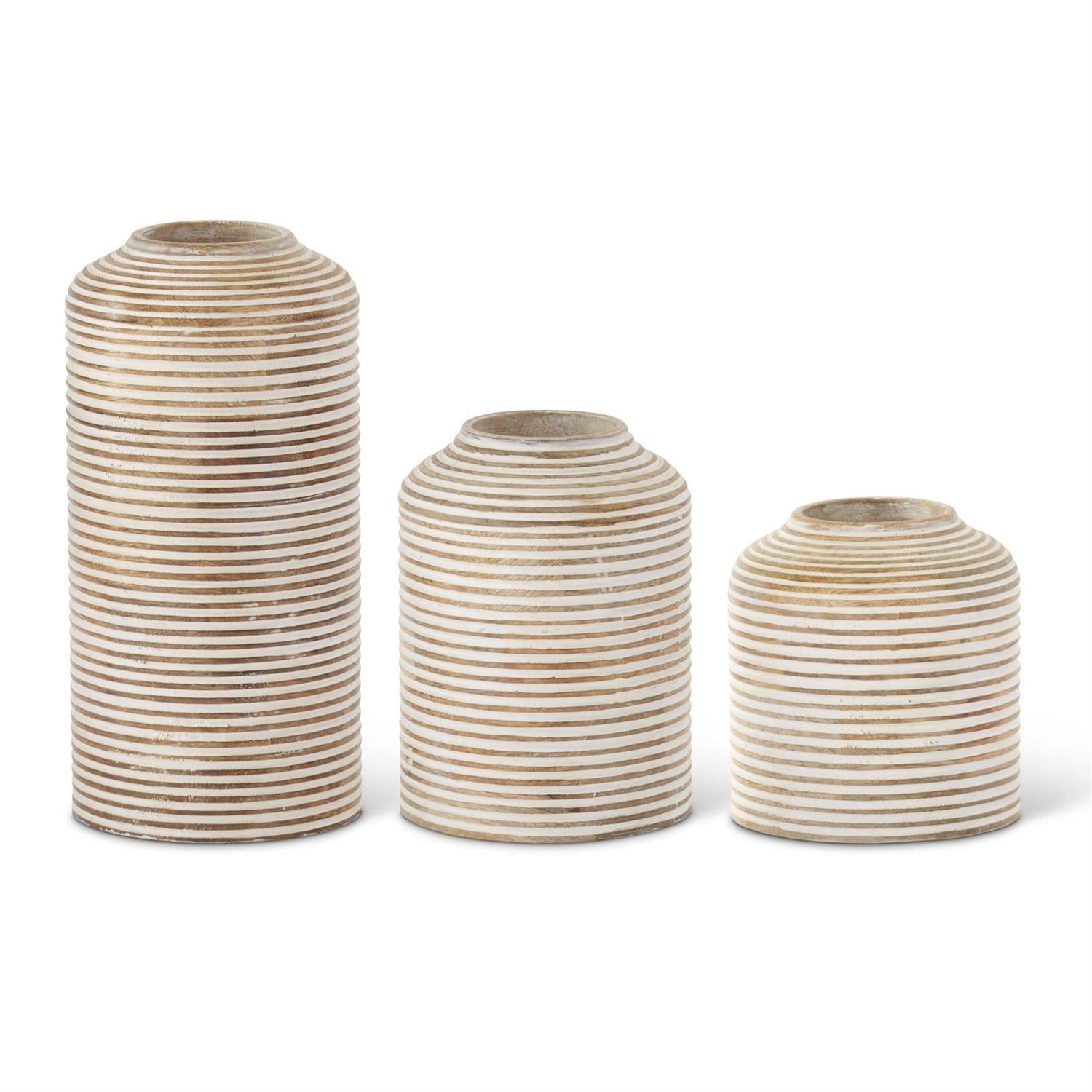 Wood Carved Stripe Vases