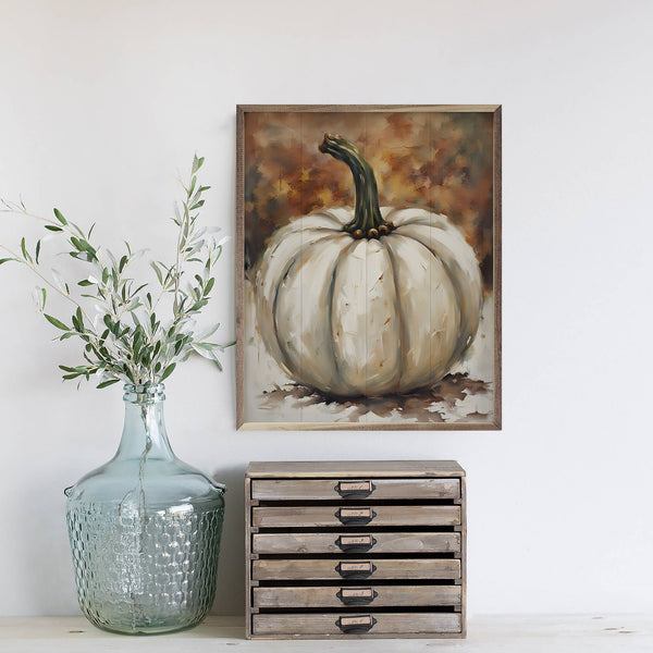 Single White Pumpkin Sign 8x10