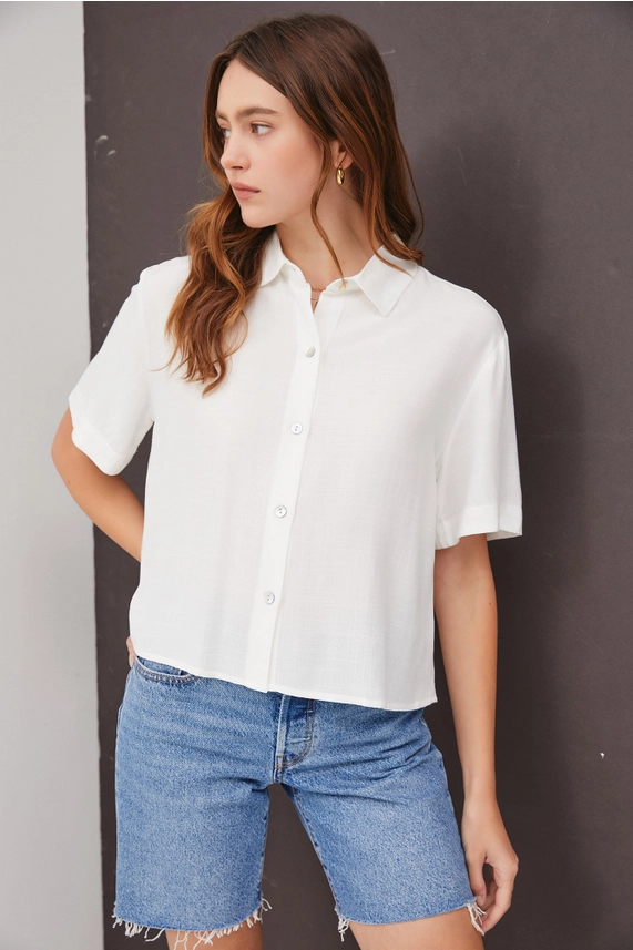 Roxie Crop Button Shirt White