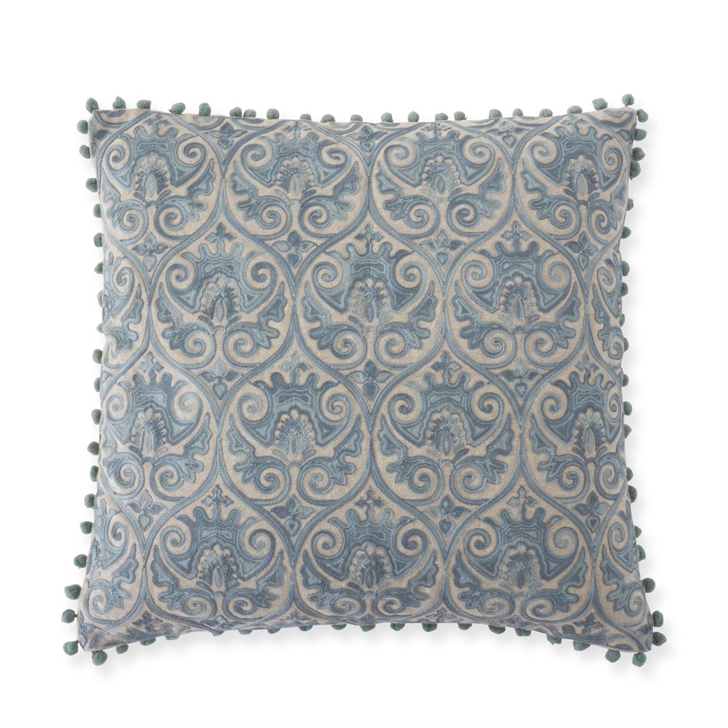 Blue Gray Crest Embroidered Pillow