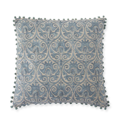 Blue Gray Crest Embroidered Pillow
