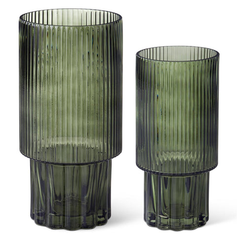 Green Line Pressed Glass Vases