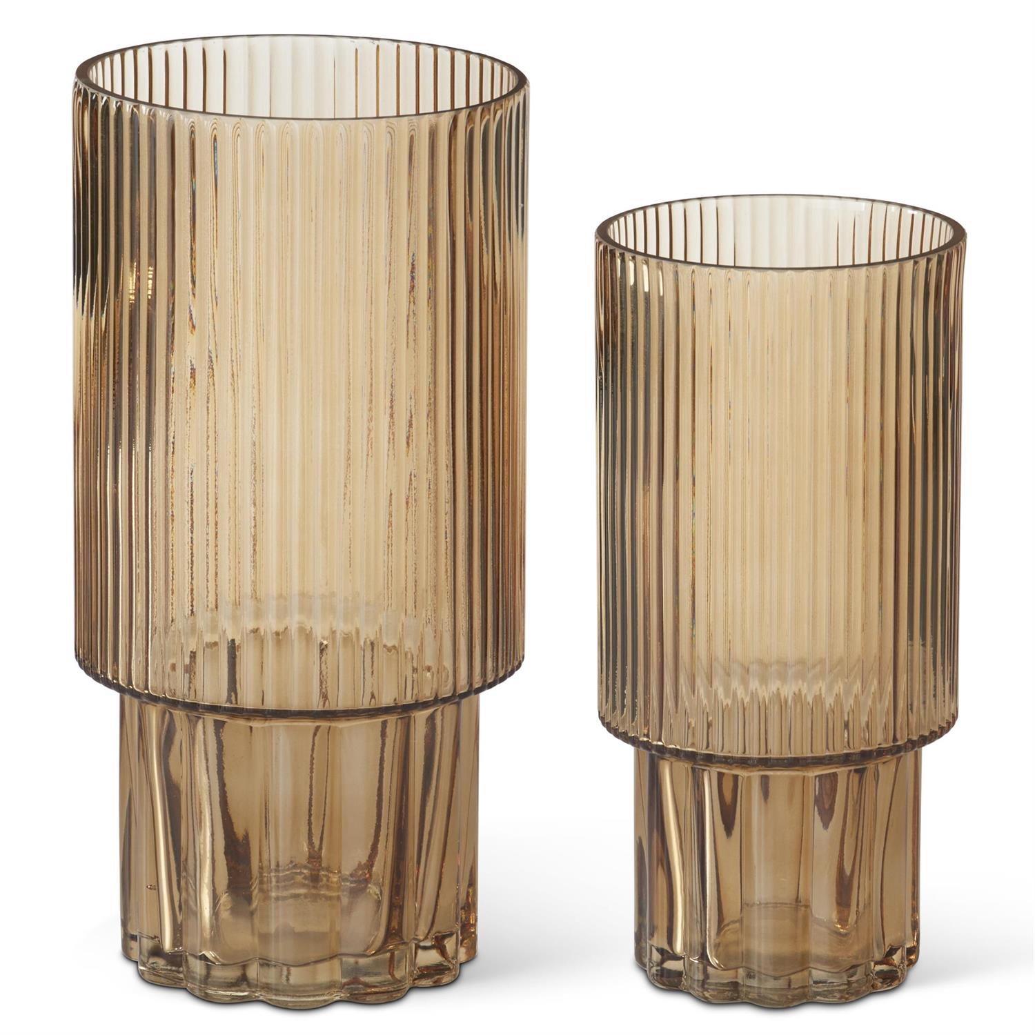 Tan Line Pressed Glass Vases