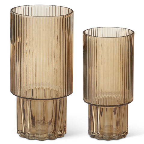 Tan Line Pressed Glass Vases