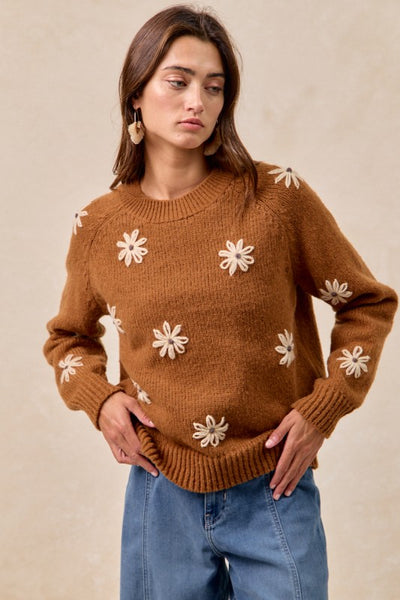 Floral Embroidered Sweater Mocha