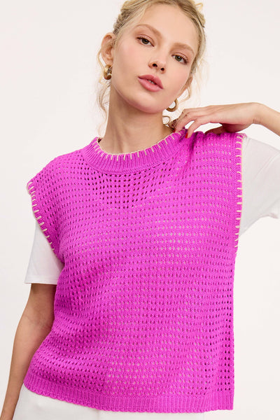 Crochet Knit Sleeveless Top Fuchsia